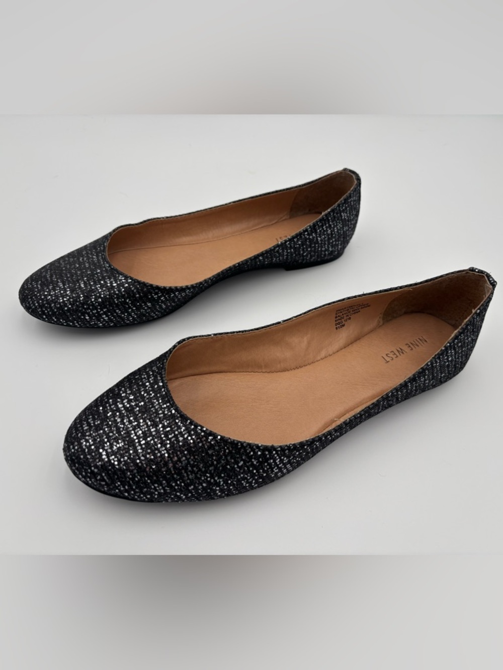 Nine West Black Silver Metallic Sparkle Ballet Flats Women’s 9.5